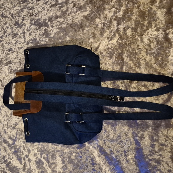 Y2K Vintage Blue/Green Canvas Mini Backpack with Suede - Picture 5 of 6